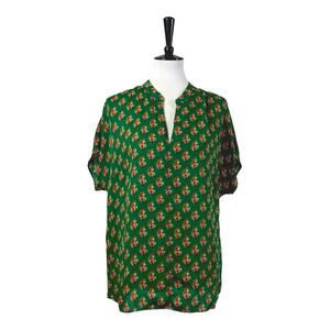 Cabi Blouse Popover V-neck Green Pink Multi Floral Print 3262 Women’s Size Large